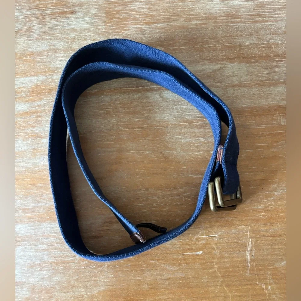 Polo Ralph‎ Lauren Blue Canvas Leather Accent Belt Pony Brass DRing Buckle M